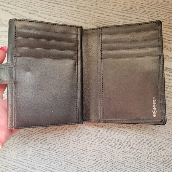 Yves Saint Laurent YSL Logo Plate Bi-Fold Wallet Leather Pewter Silver Hardware - Picture 3 of 12
